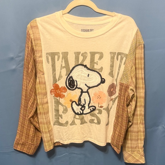 Repurposed crochet Peanuts XL women’s Snoopy 'Take It Easy' Long Sleeve Shirt - Picture 1 of 5